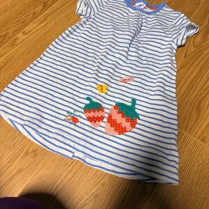 Mini Boden Striped Cotton Dress with Strawberry and Butterfly Design 12-18 Mths